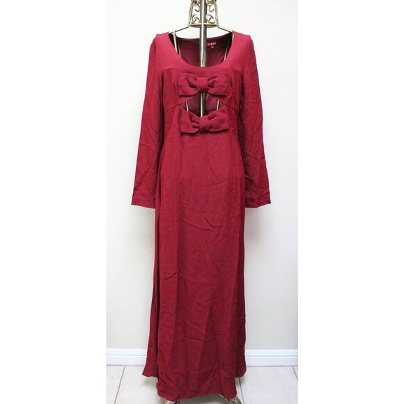 Staud Lido Burgundy Double Bow Cutout Long Sleeve Maxi Dress Size 12 - Picture 2 of 6